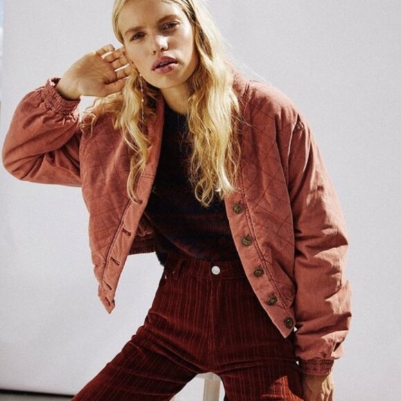 Free People Main Squeeze Dusty Rose Quilted Slouchy Jacket - Size L
